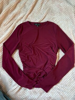 Moa Moa Burgundy Long Sleeve Ruched Tee